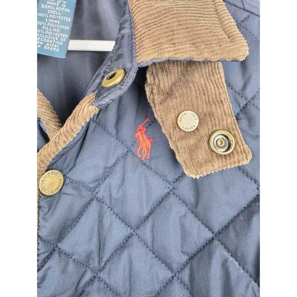 Polo Ralph Lauren Toddler Quilted Barn Jacket Size 2/2T Navy Corduroy Collar